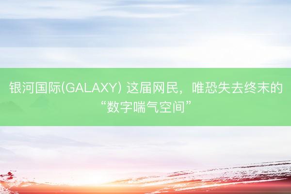 银河国际(GALAXY) 这届网民，唯恐失去终末的“数字喘气空间”