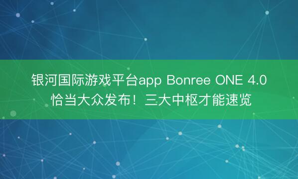 银河国际游戏平台app Bonree ONE 4.0 恰当大众发布！三大中枢才能速览