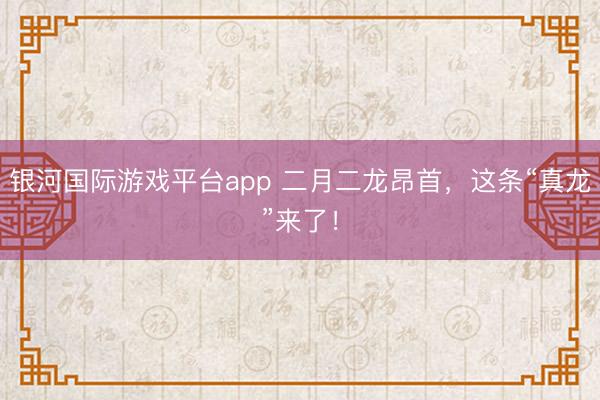 银河国际游戏平台app 二月二龙昂首，这条“真龙”来了！