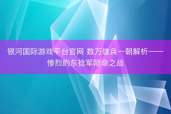 银河国际游戏平台官网 数万雄兵一朝解析——惨烈的东捻军陨命之战