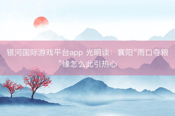 银河国际游戏平台app 光明谈：襄阳“雨口夺粮”缘怎么此引热心